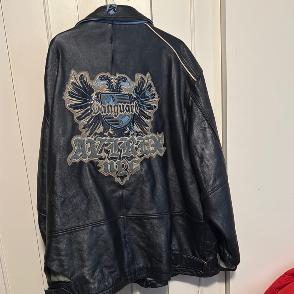 Avirex vintage Black Leather Bomber Jacket with Embroidered Design 6XL